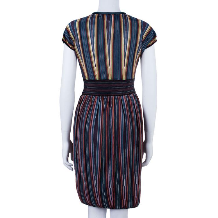 Pre Owned M Missoni Criss-Cross Short Sleeve Pleated Multicolor Dress M