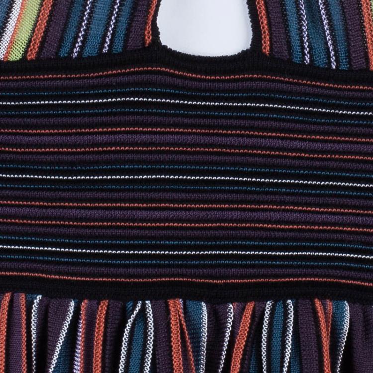 Pre Owned M Missoni Criss-Cross Short Sleeve Pleated Multicolor Dress M