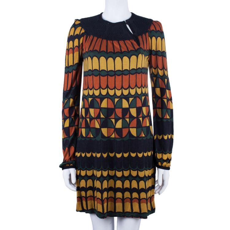 مملوكة مسبقًا M Missoni Multicolor Patterned Long Sleeve Knit Dress S