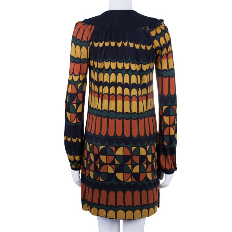 مملوكة مسبقًا M Missoni Multicolor Patterned Long Sleeve Knit Dress S