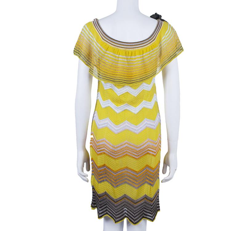 Pre Owned M Missoni Yellow Off-Shoulder Knit Dress M