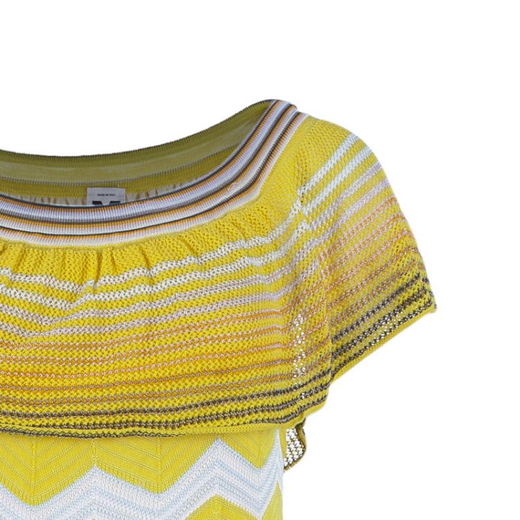 Pre Owned M Missoni Yellow Off-Shoulder Knit Dress M