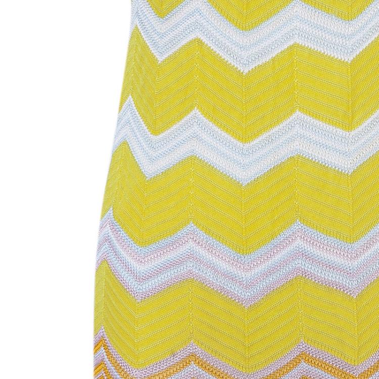 Pre Owned M Missoni Yellow Off-Shoulder Knit Dress M