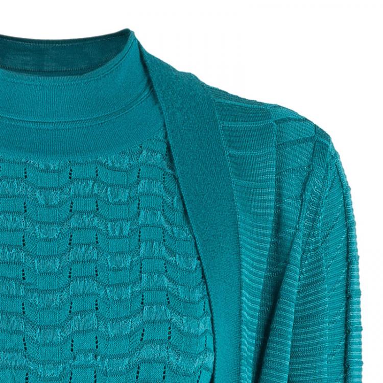 Pre Owned M Missoni Blue Knit Dress And Cardigan Set M