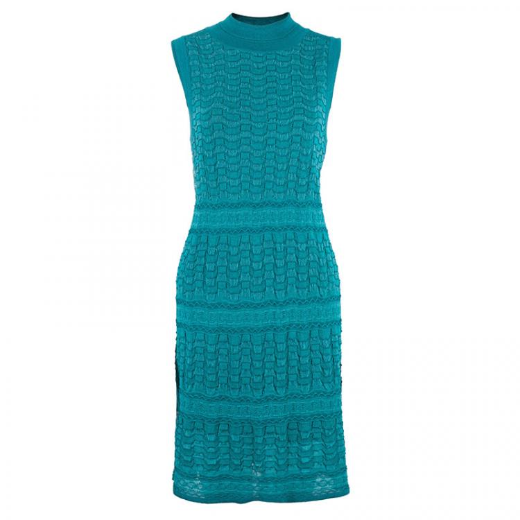Pre Owned M Missoni Blue Knit Dress And Cardigan Set M