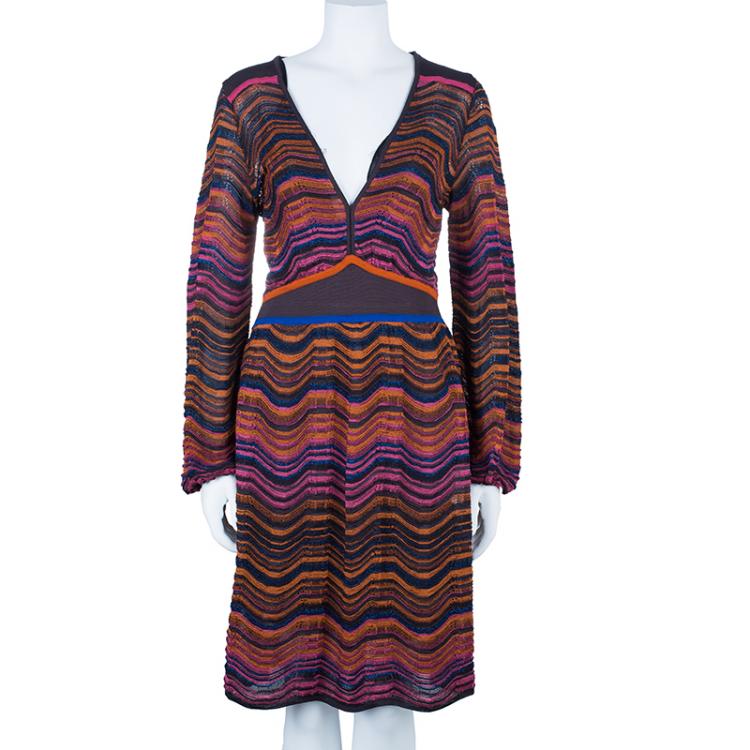 مملوكة مسبقًا M Missoni Multicolor Wave Knit Short Dress L