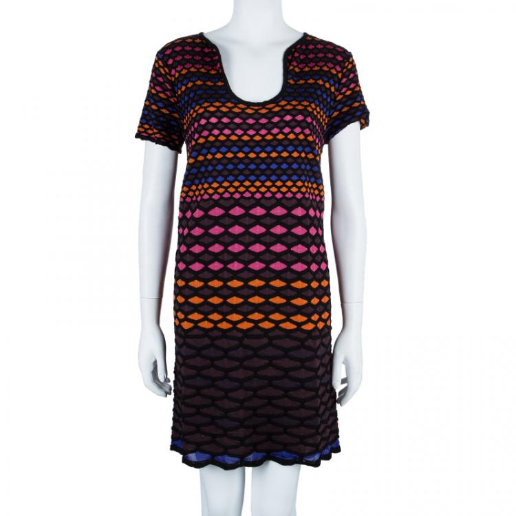 Pre Owned M Missoni Multicolor Geometric Knit Dress XL