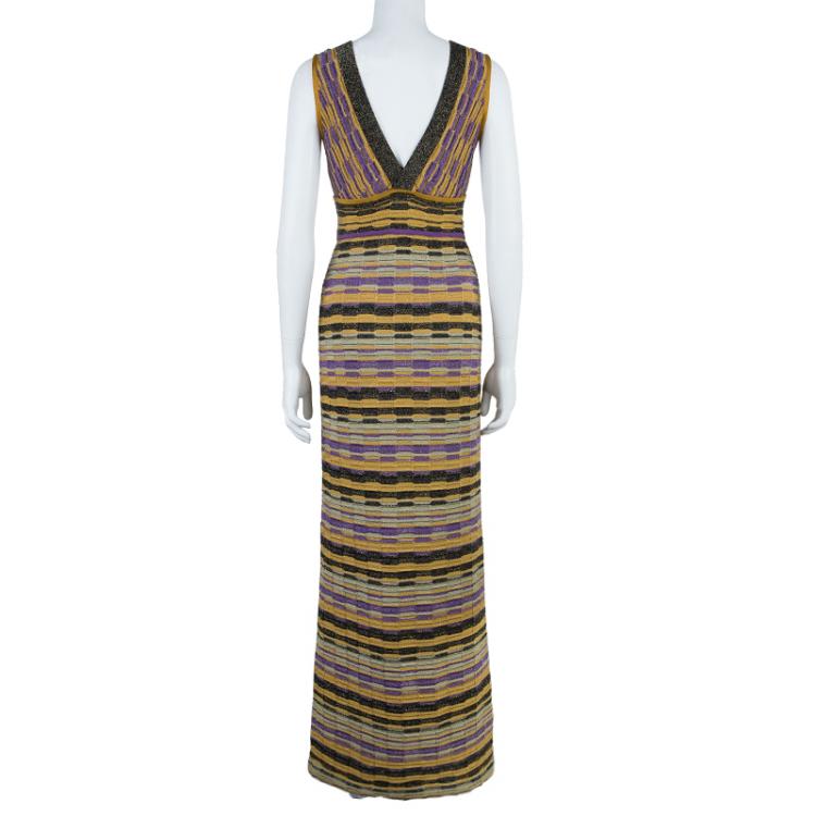 Pre Owned M Missoni Metallic Wave Knit Maxi Dress S