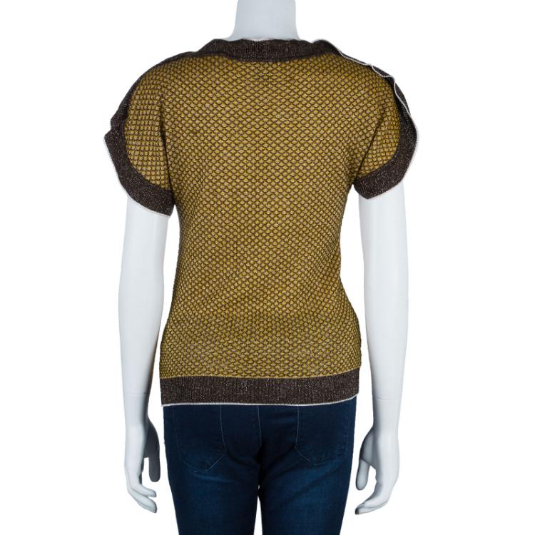 مملوكة مسبقًا M Missoni Brown Ruffle Neck Top M