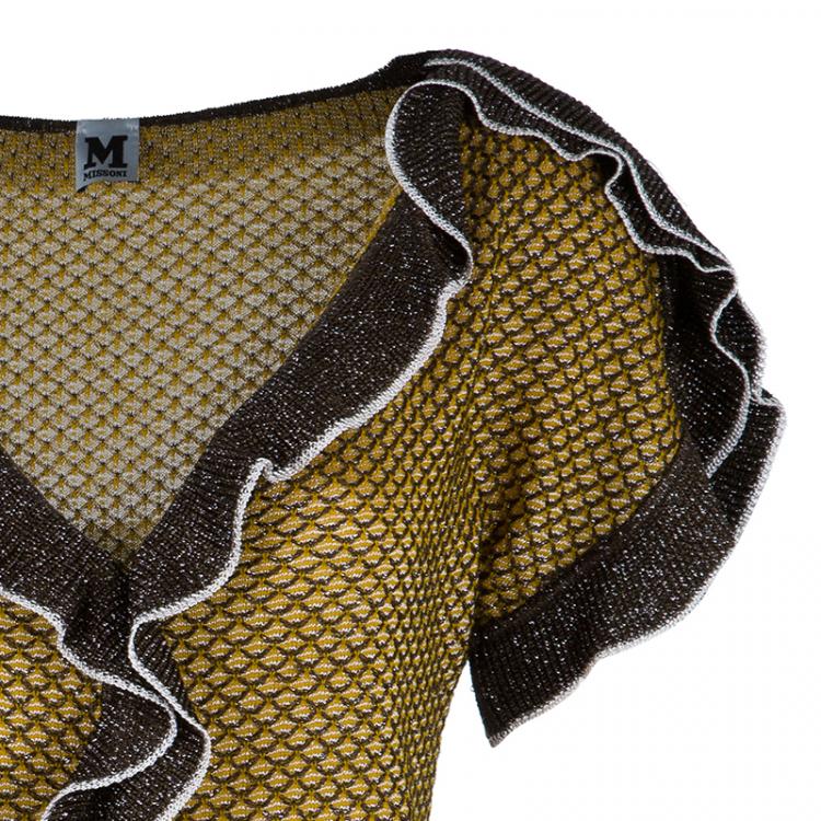 مملوكة مسبقًا M Missoni Brown Ruffle Neck Top M