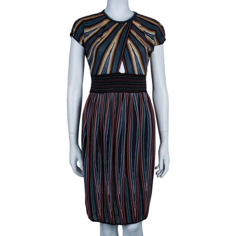 Pre Owned M Missoni Criss-Cross Short Sleeve Pleated Multicolor Dress M