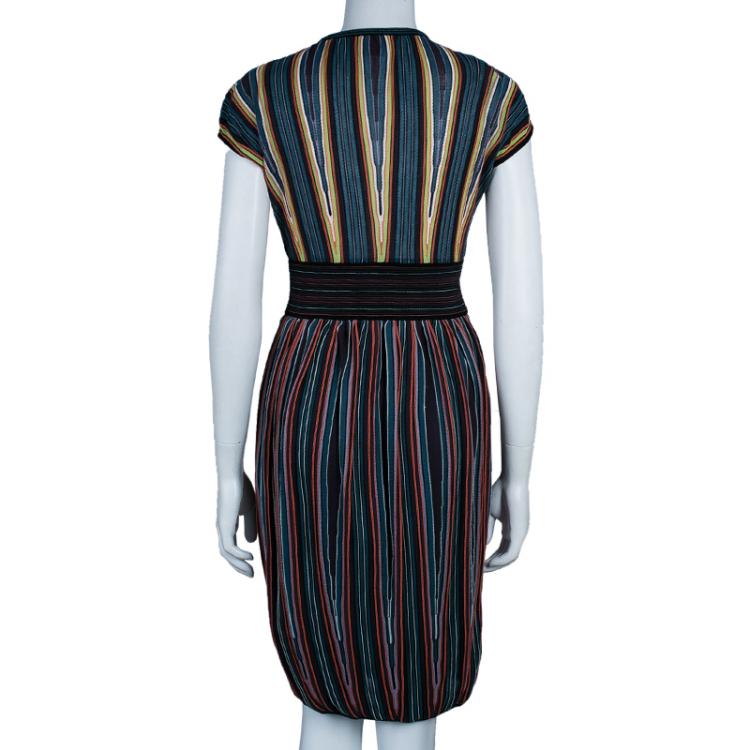 Pre Owned M Missoni Criss-Cross Short Sleeve Pleated Multicolor Dress M