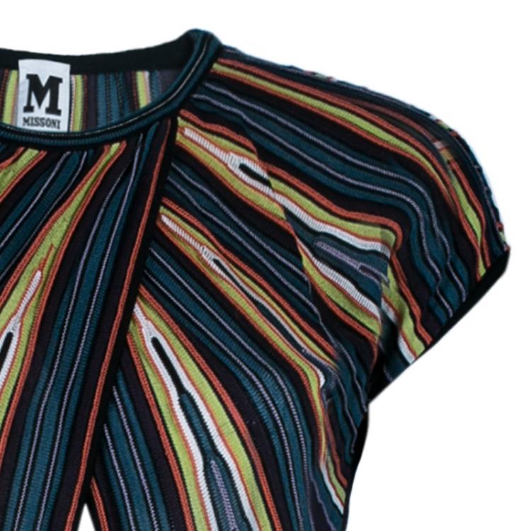 Pre Owned M Missoni Criss-Cross Short Sleeve Pleated Multicolor Dress M