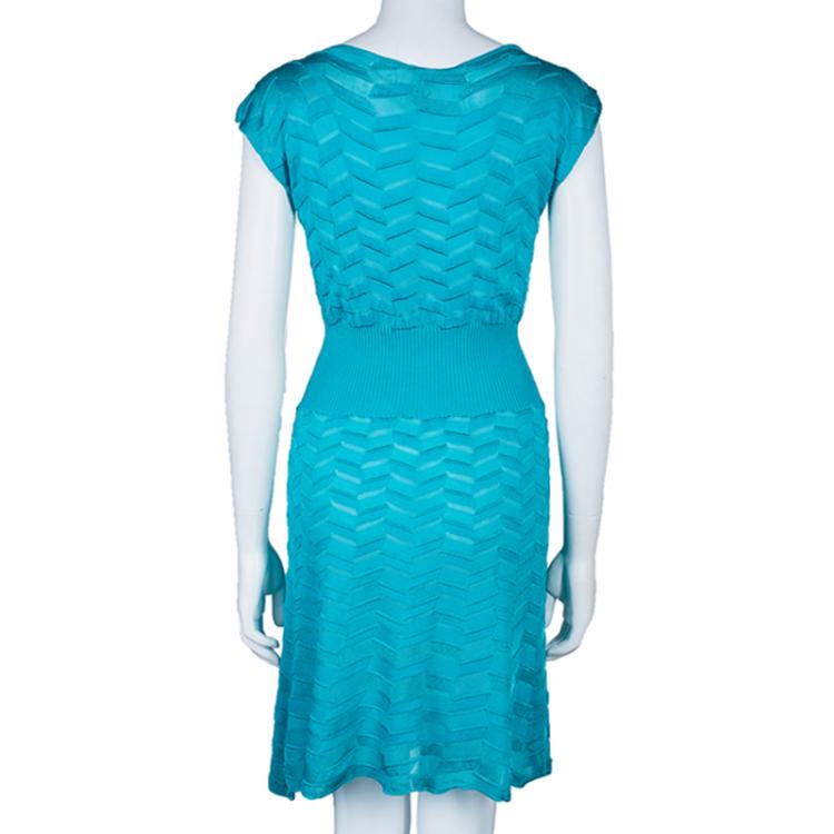 Pre Owned M Missoni Blue Zig-Zag Knit Dress S