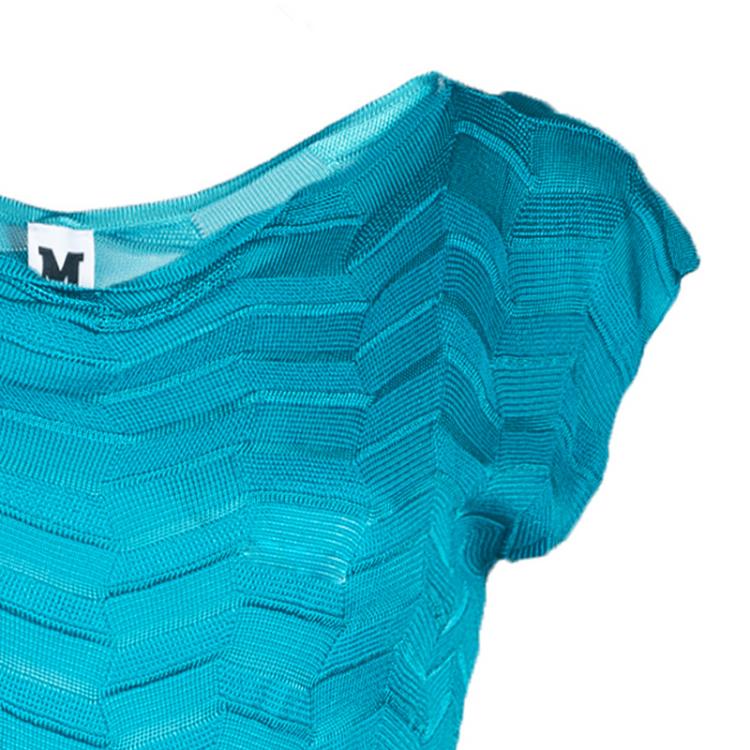 Pre Owned M Missoni Blue Zig-Zag Knit Dress S