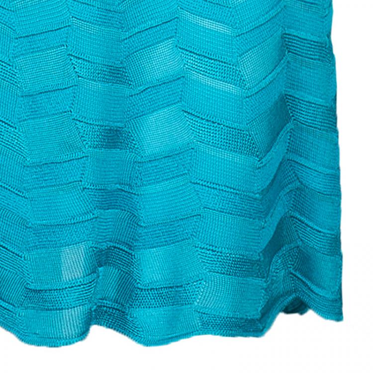 Pre Owned M Missoni Blue Zig-Zag Knit Dress S