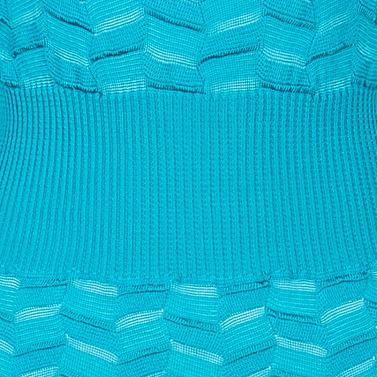 Pre Owned M Missoni Blue Zig-Zag Knit Dress S