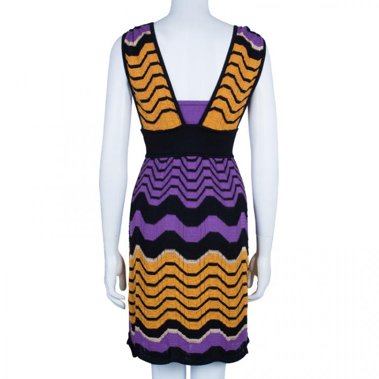 Pre Owned M Missoni Purple/Orange Wave Knit Dress M