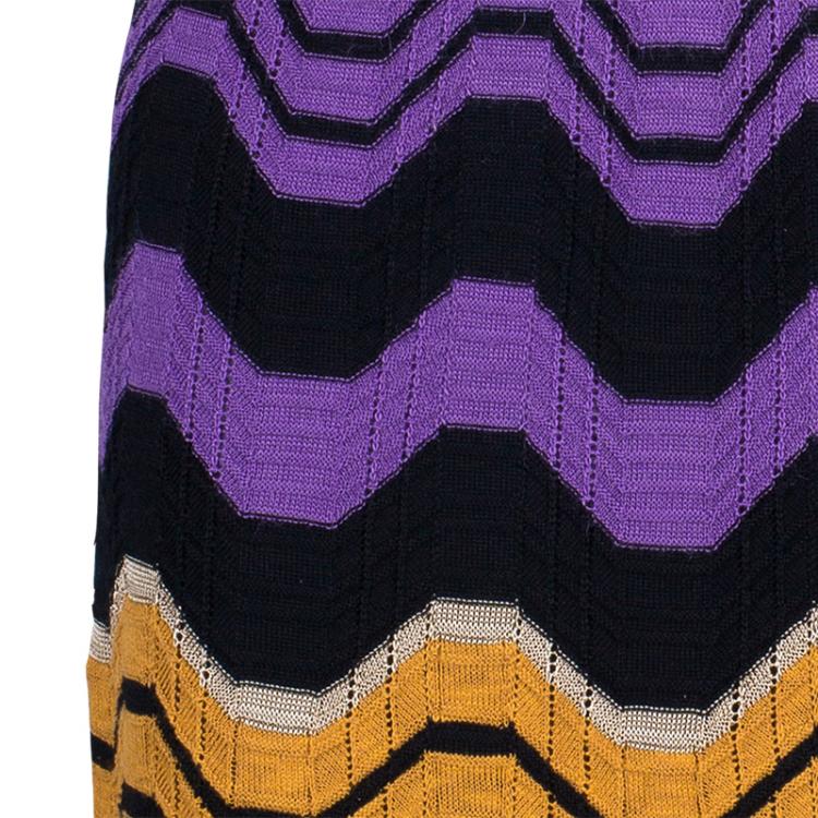 Pre Owned M Missoni Purple/Orange Wave Knit Dress M