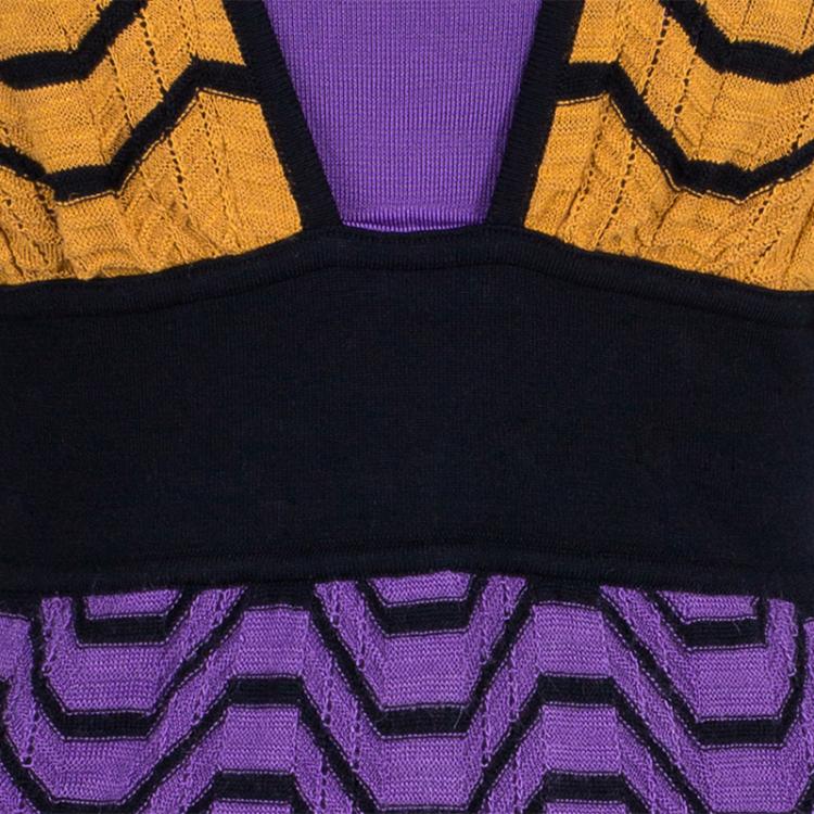 Pre Owned M Missoni Purple/Orange Wave Knit Dress M