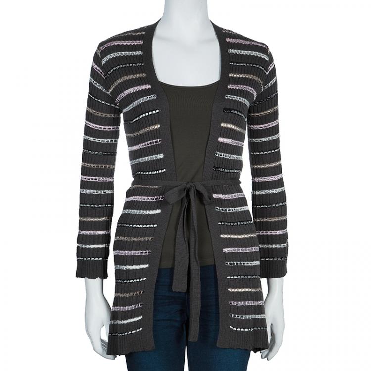Pre Owned M Missoni Grey Striped Cardigan S