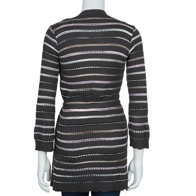Pre Owned M Missoni Grey Striped Cardigan S