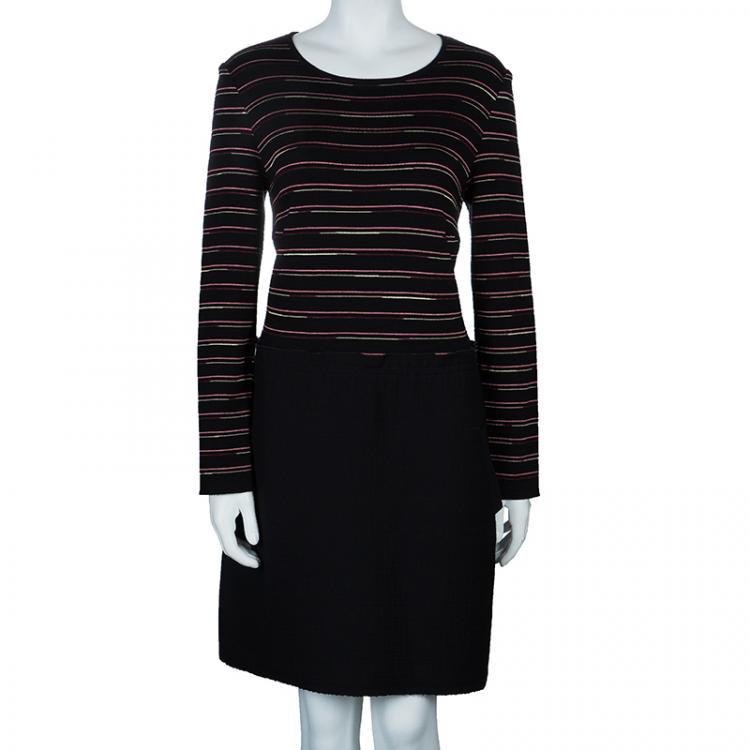 Pre Owned M Missoni Black Striped Bodice Knit Dress L