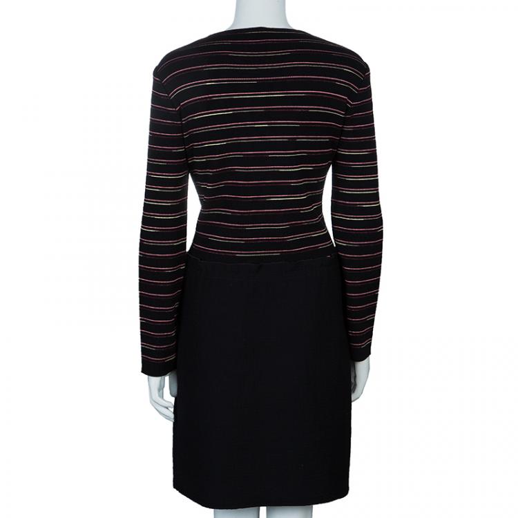 Pre Owned M Missoni Black Striped Bodice Knit Dress L