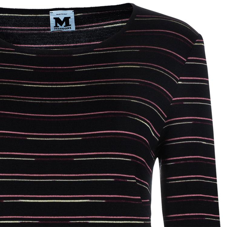 Pre Owned M Missoni Black Striped Bodice Knit Dress L