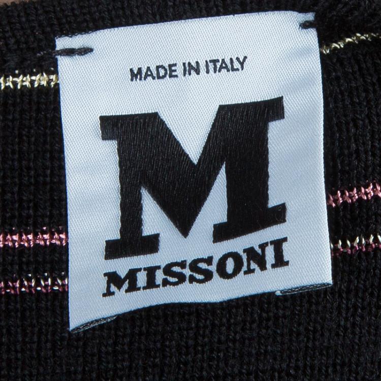 Pre Owned M Missoni Black Striped Bodice Knit Dress L