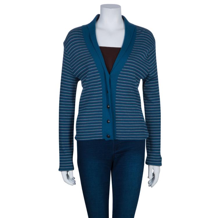 Pre Owned M Missoni Blue Striped Knit Cardigan XL
