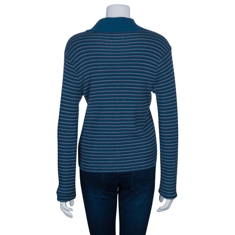Pre Owned M Missoni Blue Striped Knit Cardigan XL