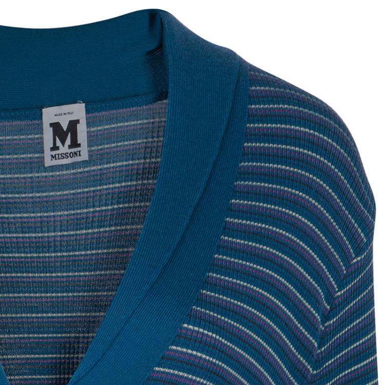Pre Owned M Missoni Blue Striped Knit Cardigan XL