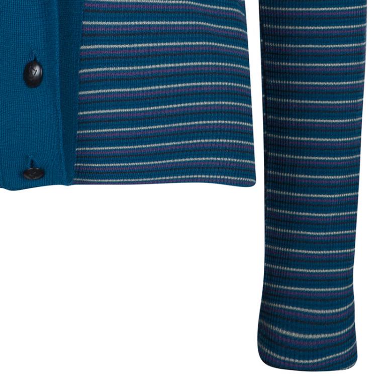 Pre Owned M Missoni Blue Striped Knit Cardigan XL