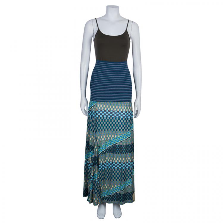 Pre Owned M Missoni Blue Printed Knit Skirt L