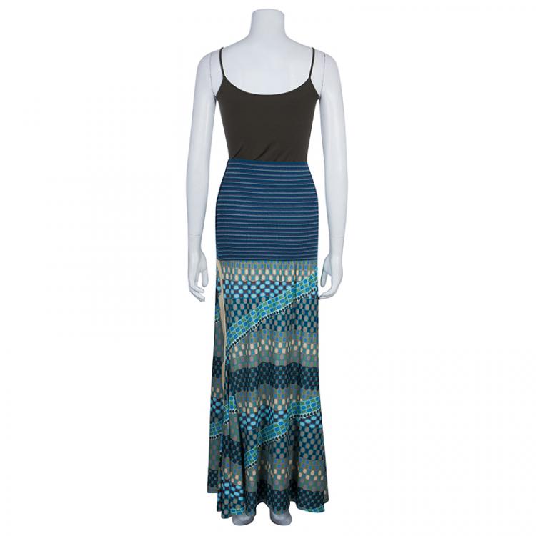 Pre Owned M Missoni Blue Printed Knit Skirt L