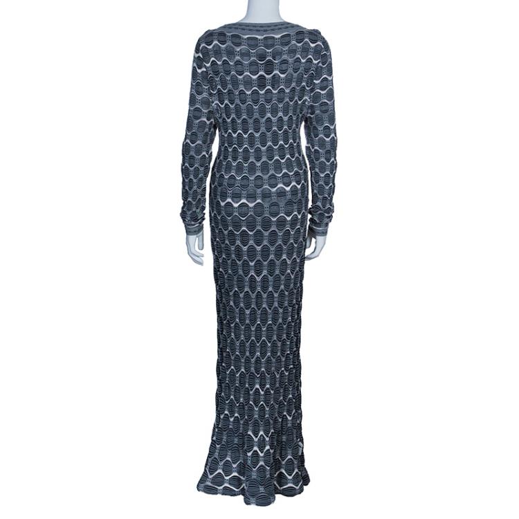 Pre Owned M Missoni Black Knit Long Sleeve Maxi Dress L