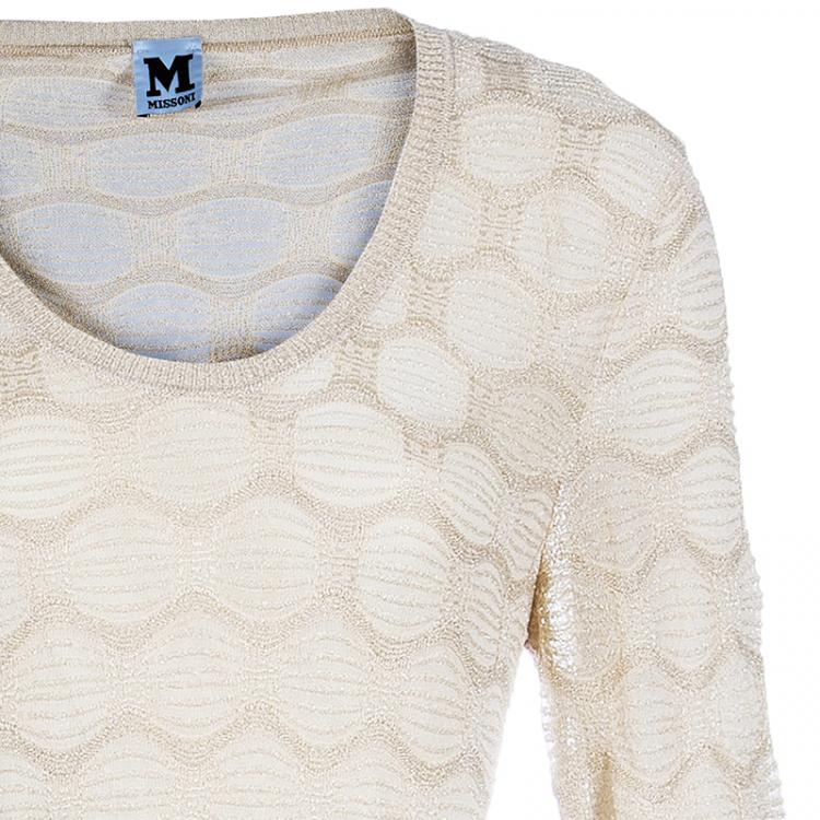 Pre Owned M Missoni Gold Metallic Knit Maxi Dress L