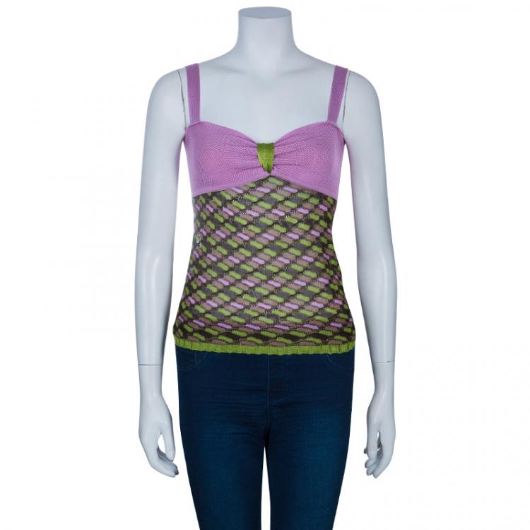Pre Owned M Missoni Pink and Green Knit Top S