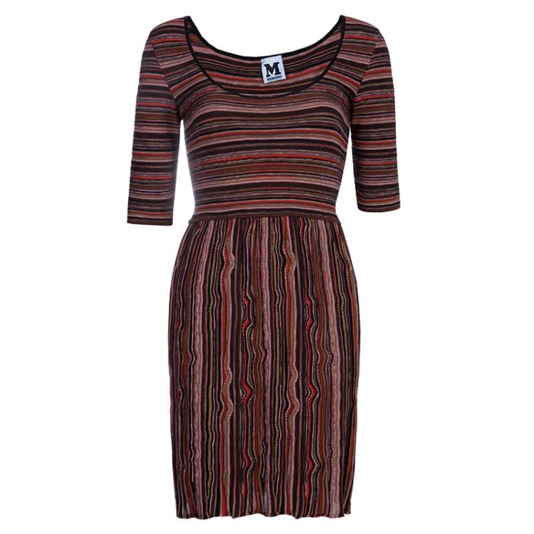 Pre Owned M Missoni Striped Short Sleeve Dress S