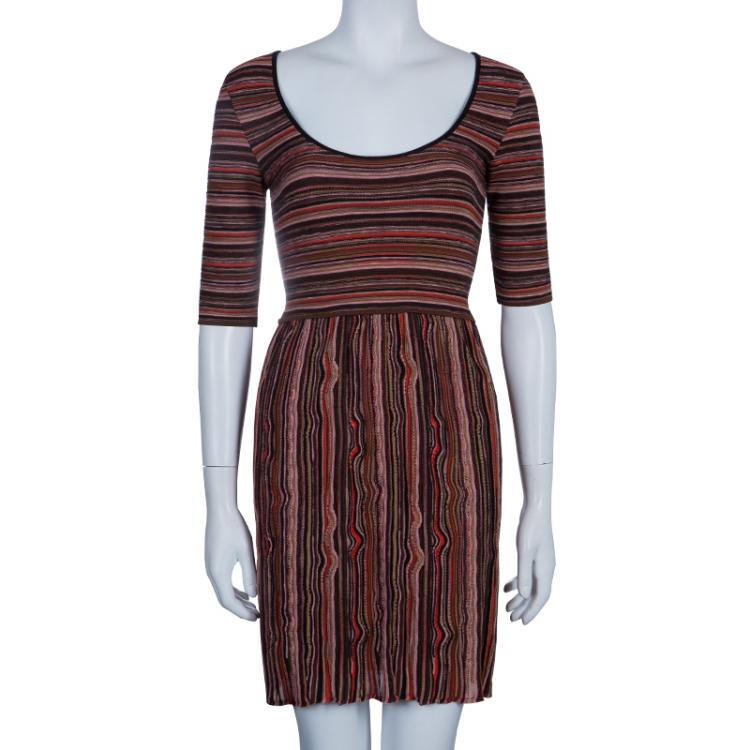 Pre Owned M Missoni Striped Short Sleeve Dress S