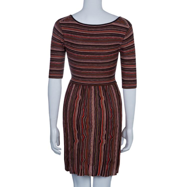 Pre Owned M Missoni Striped Short Sleeve Dress S