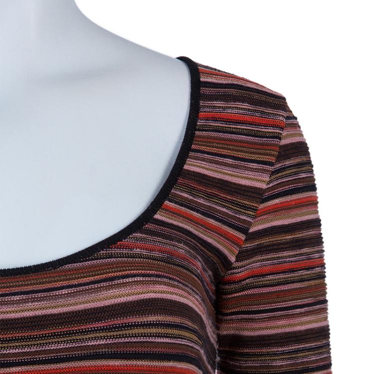 Pre Owned M Missoni Striped Short Sleeve Dress S