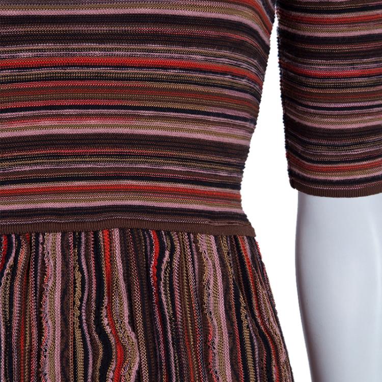 Pre Owned M Missoni Striped Short Sleeve Dress S
