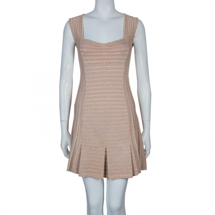 Pre Owned M Missoni Beige Sleeveless Knit Dress S