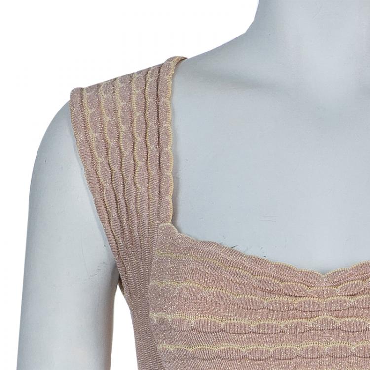 Pre Owned M Missoni Beige Sleeveless Knit Dress S