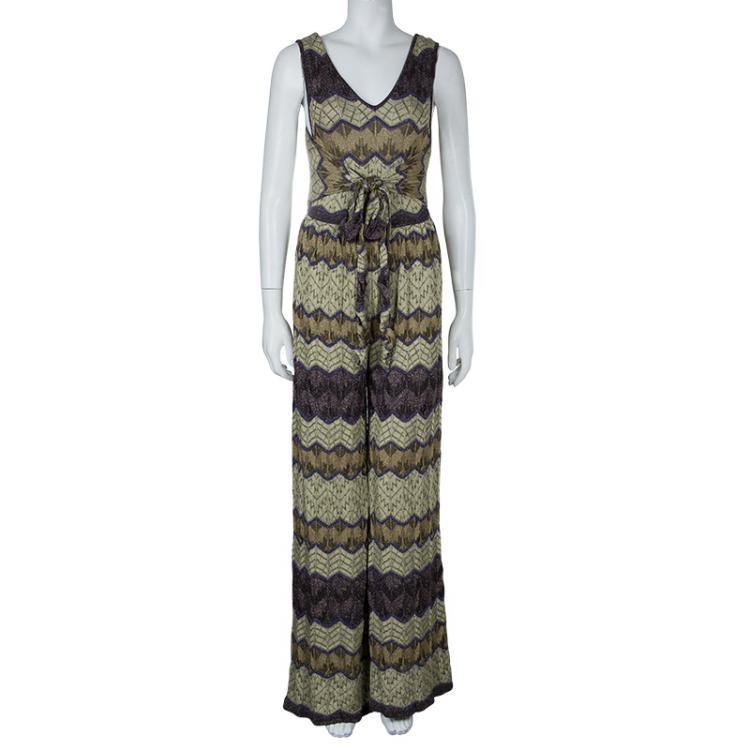 Pre Owned M Missoni Multicolor ZigZag Pattern Lurex Knit Sleeveless Jumpsuit M