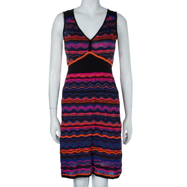 Pre Owned M Missoni Multicolor Wave Pattern Lurex Knit Sleeveless Dress M
