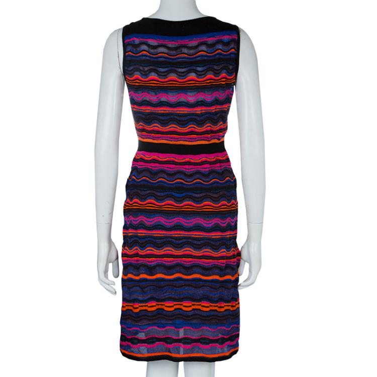 Pre Owned M Missoni Multicolor Wave Pattern Lurex Knit Sleeveless Dress M