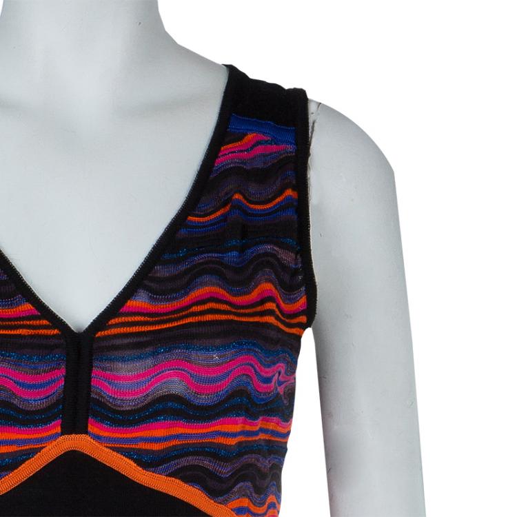 Pre Owned M Missoni Multicolor Wave Pattern Lurex Knit Sleeveless Dress M